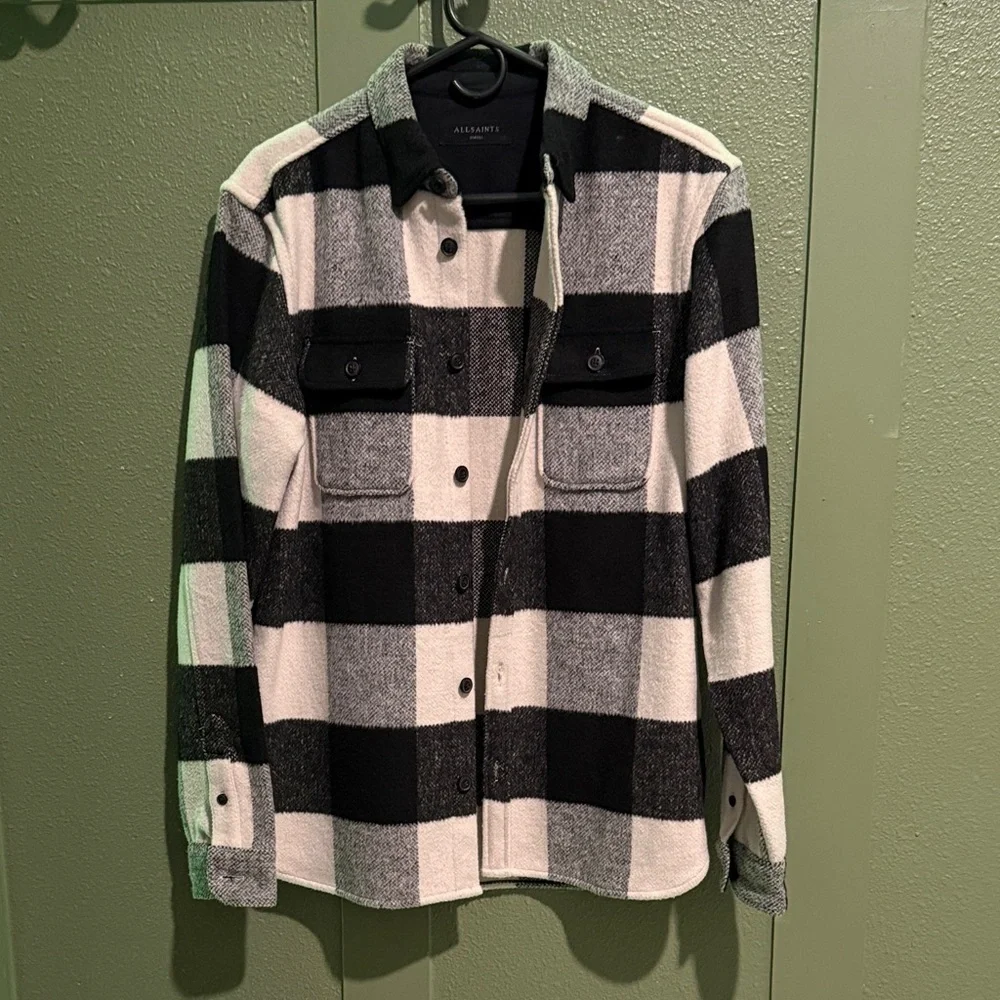 All Saints Monochrome Plaid Shirt Jacket